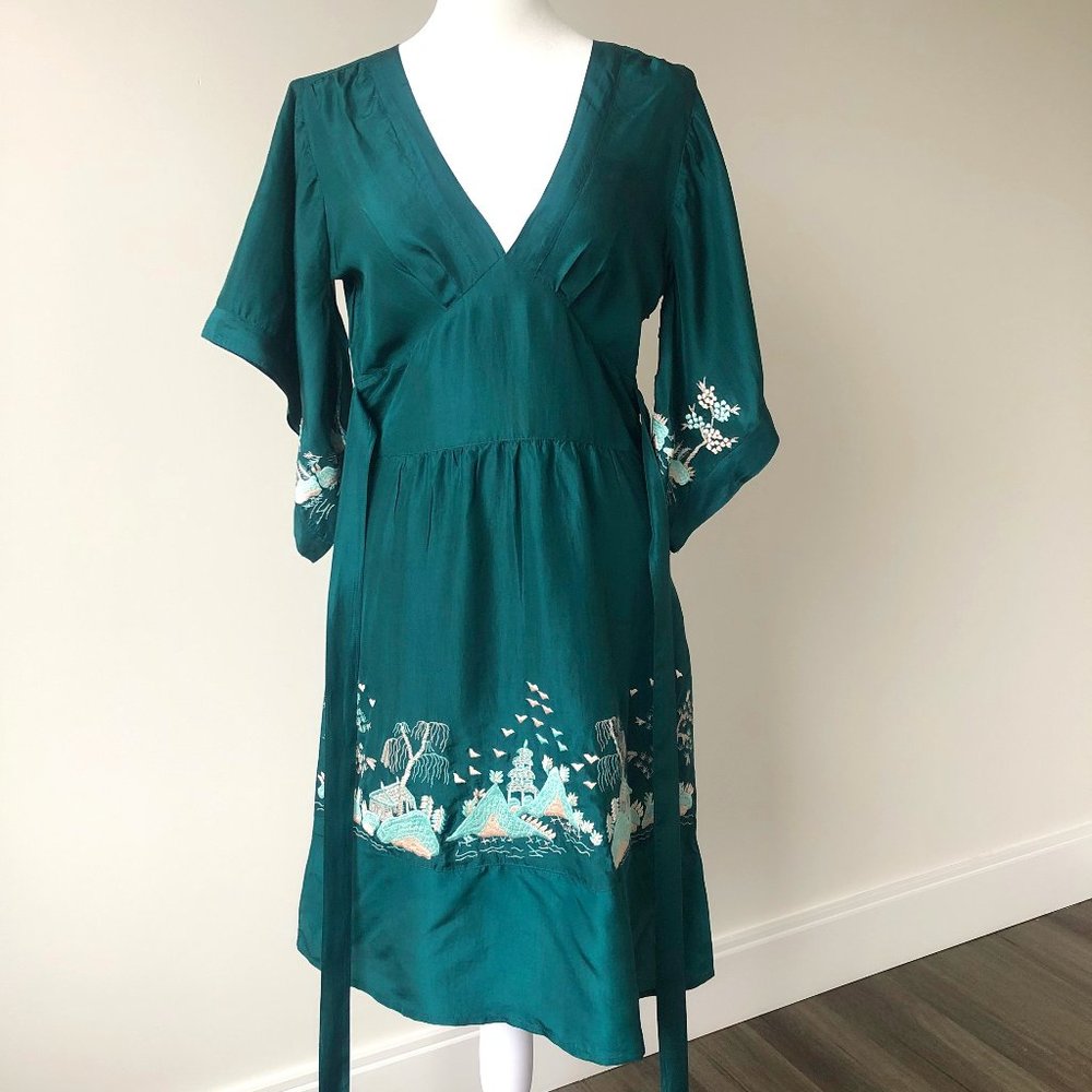 Vintage Topshop - 2004. Gorgeous silk Kimono midi dress. US 4. Teal